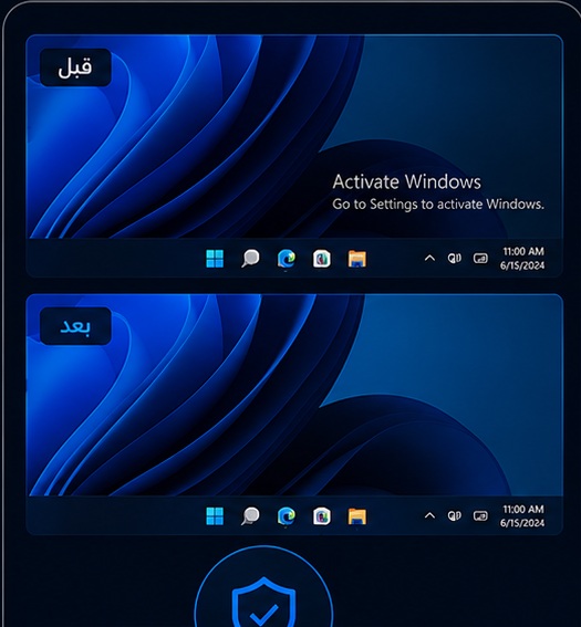 قبل وبعد إزالة رسالة Activate Windows